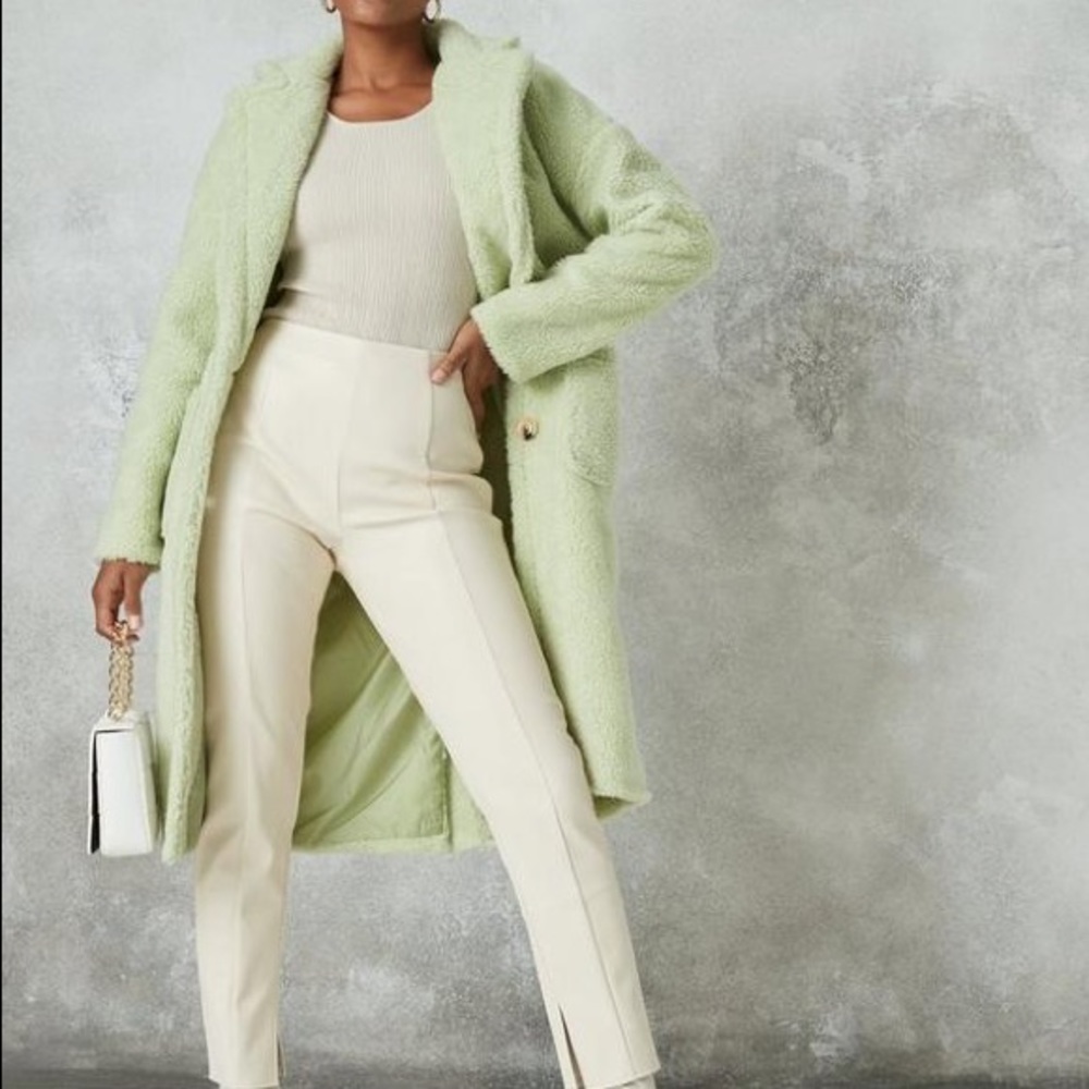 petite lime borg teddy patch pocket coat